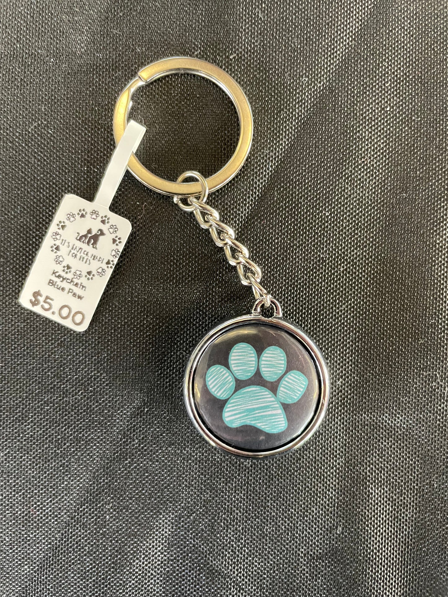 Double-Sided Pet Keychain - Blue Paw