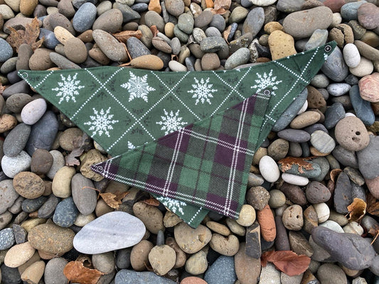 Standard Flannel Pet Bandanna - Forest Green Winter