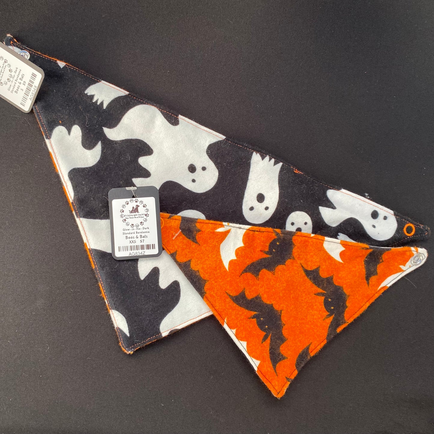 Glow-in-the-Dark Flannel Pet Bandannas - Boos & Bats