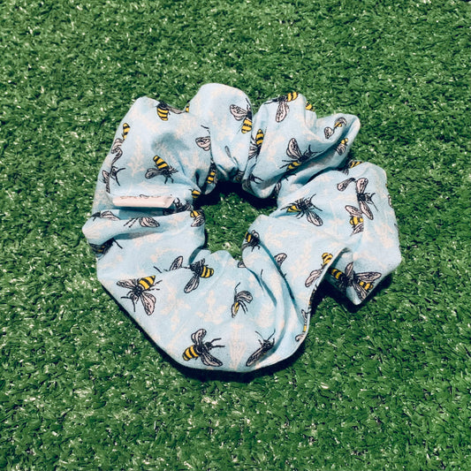 Bumble Bee Blue Cotton Hair Scrunchie